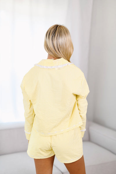 Karly Wide Collar Pajama Set - Lemon Yellow