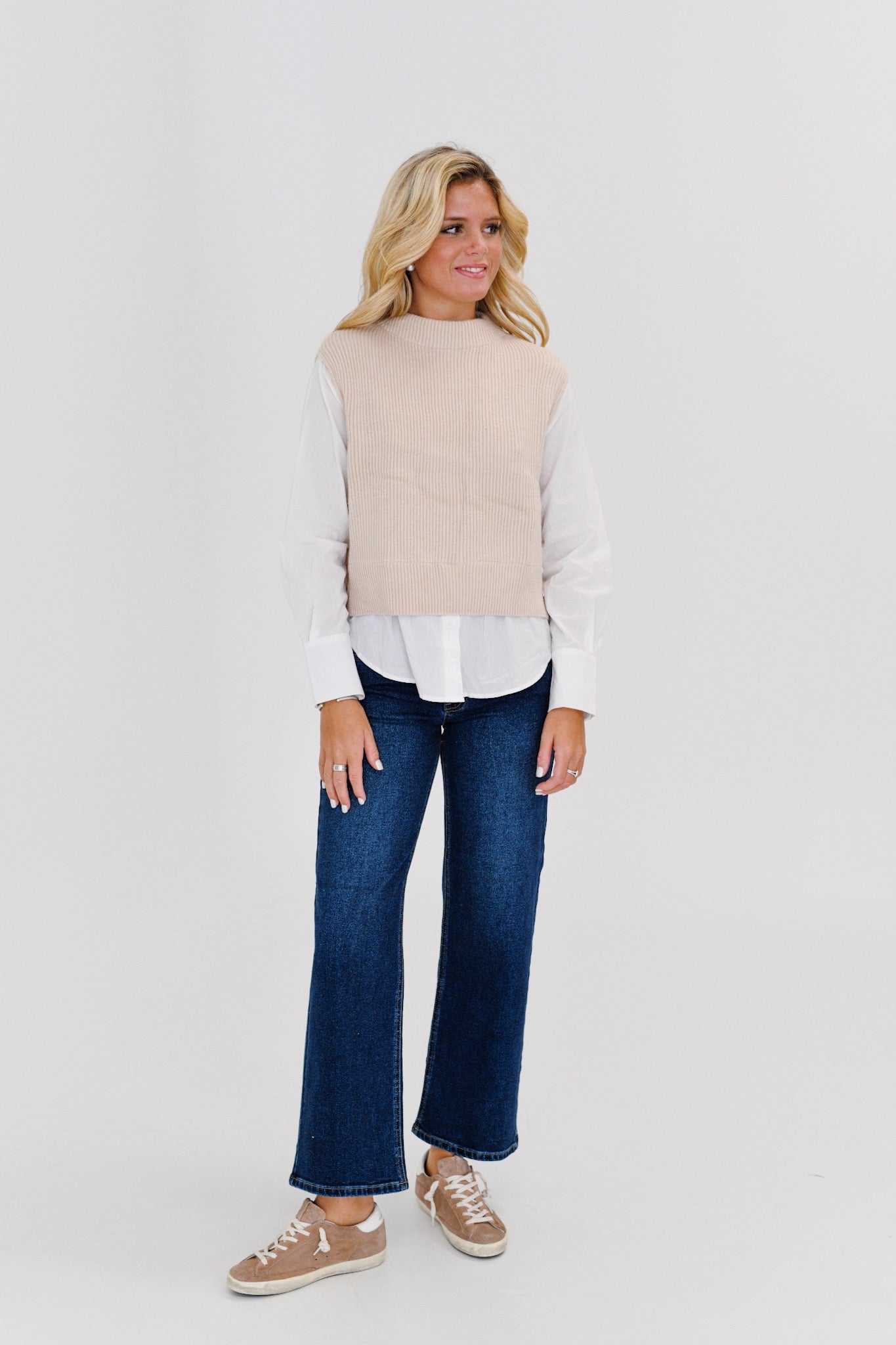 Alyson Sweater Shirt Combo - Beige