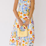 Ellie Shoulder Tie Midi Dress - Cream/Multi