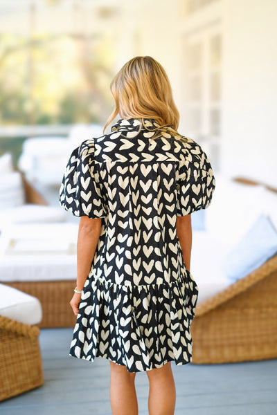 Alison Heart Print Dress - Black