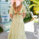 Palm Ruffle Skirt Set - Green Blockprint