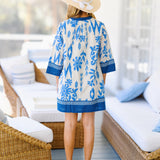 Miller Contrast Floral Print Mini Dress - Blue Multi