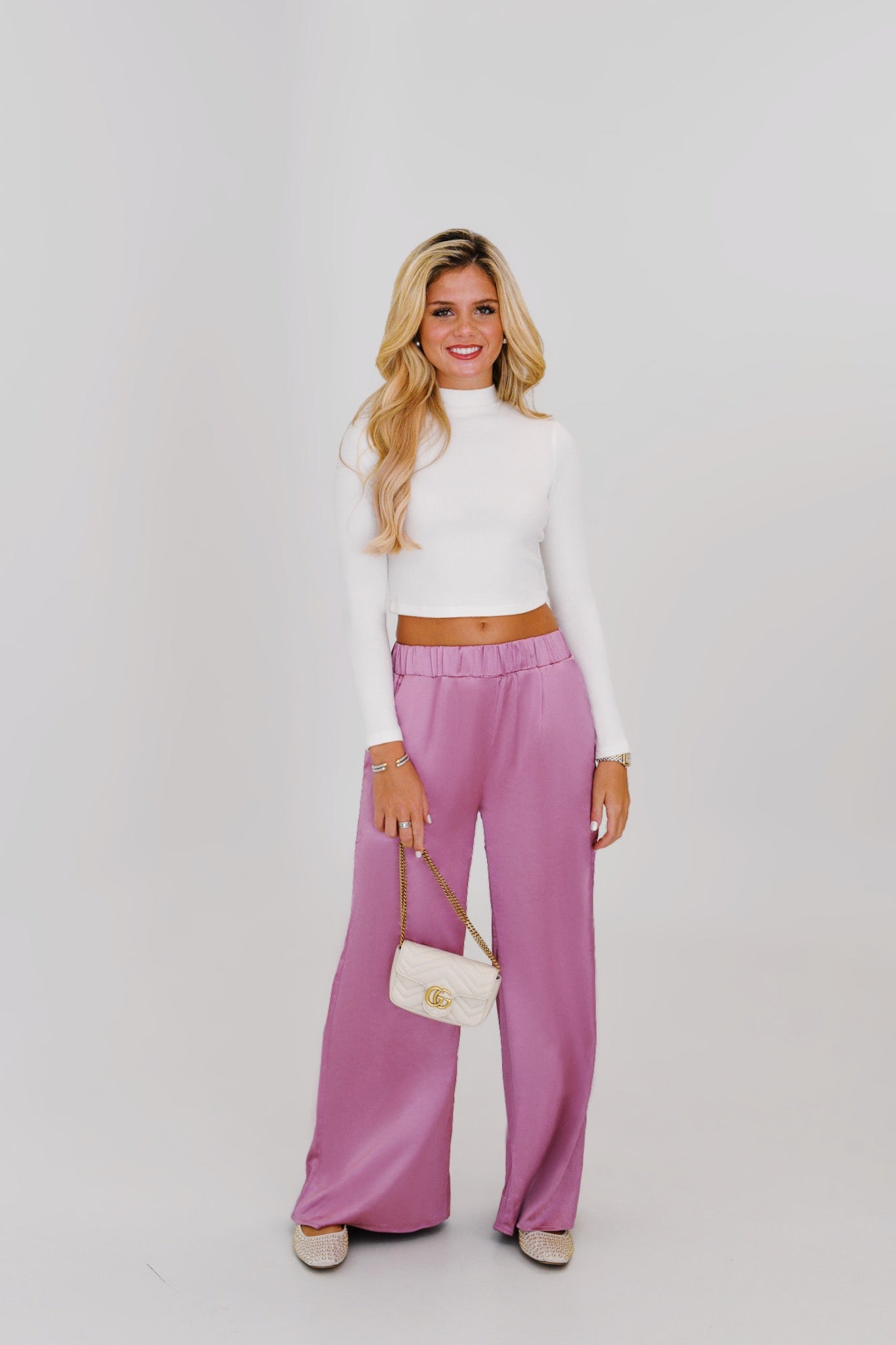 Kira Wide Leg Satin Pants - Mellow Mauve