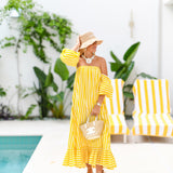 Ciara Strapless Bubble Sleeve Maxi Dress - Yellow Stripes