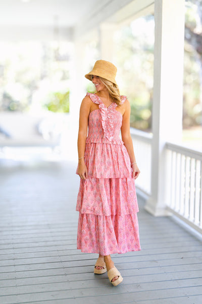 Ensley Ruffled Maxi Dress - Pink Floral