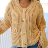 Lindsey Round Neck Cardigan-Beige