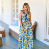 Isa Floral Ruffle Skirt Top Set - Blue/Green