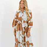 Elise Floral Midi Dress - Camel