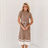 Lexis Belted Midi Dress - Mushroom/Ivory