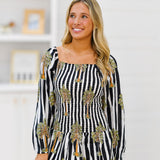 Annie Smocked Mini Dress - Navy/White Palm