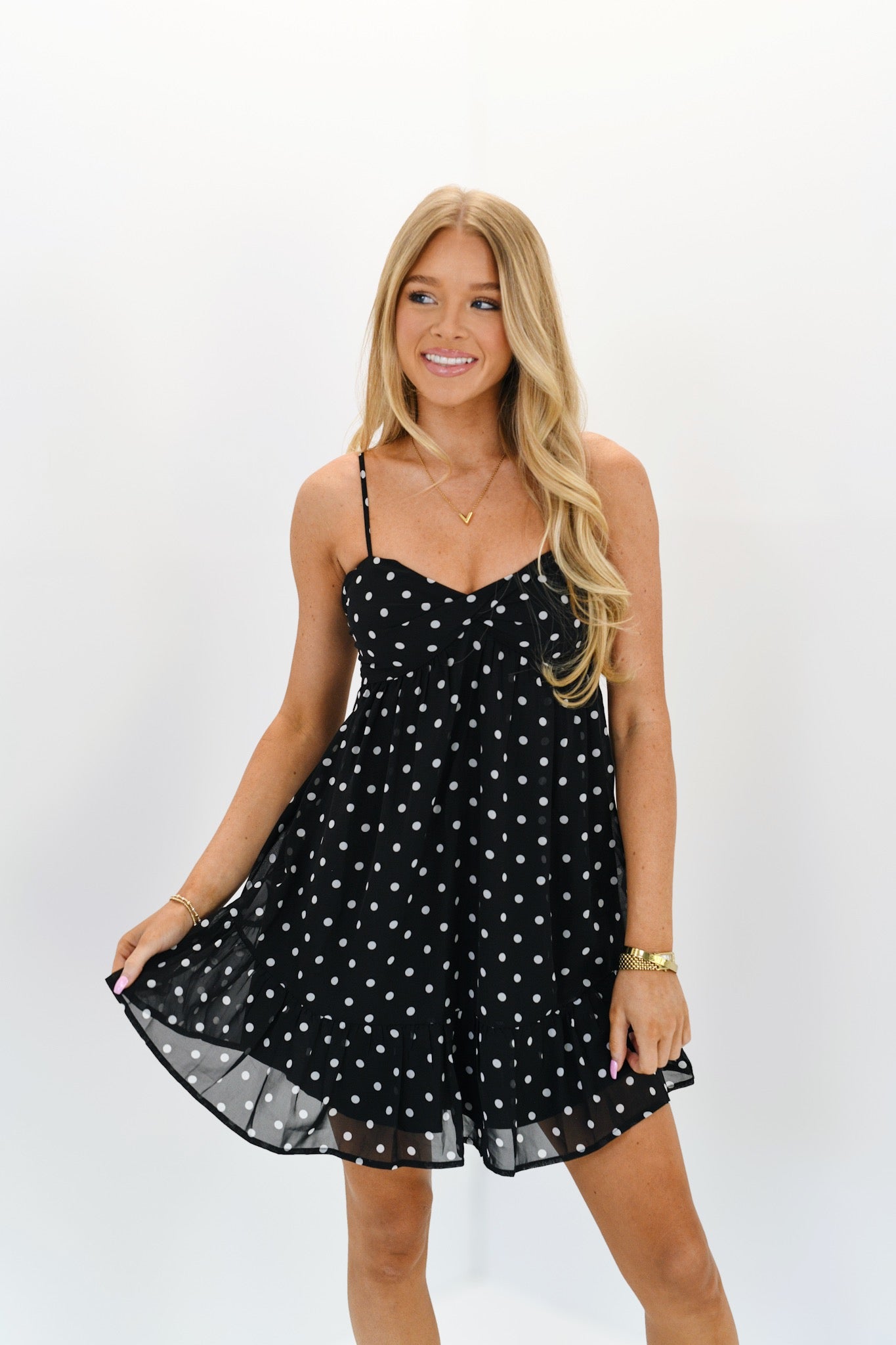 Leva Swing Mini Dress - Black Polka Dot