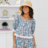 Vivian Floral Ruffle Trim Set - Blue