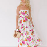 Elle Midi Floral Dress - White Floral