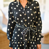 Rey Belted Polka Dot Dress-Black/Cream