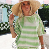 Fancy Striped Short Sleeve Top - Palm/Cream