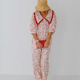 Crystal Shell Linen Pants-Cream/Red