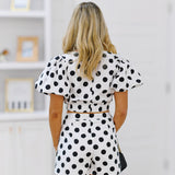Rhodes Polka Dot Bubble Sleeve Set - Off White/Black