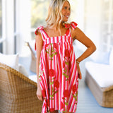 Soph Striped Mini Tie Dress - Red Stripe Floral