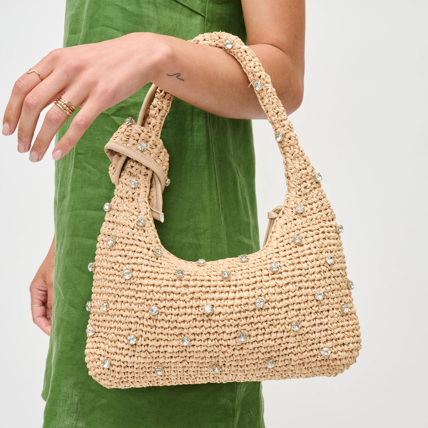 Jessa Straw Summer Beach Shoulder Bag: Natural