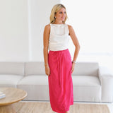 Audrey Midi Satin Skirt - Fuchsia