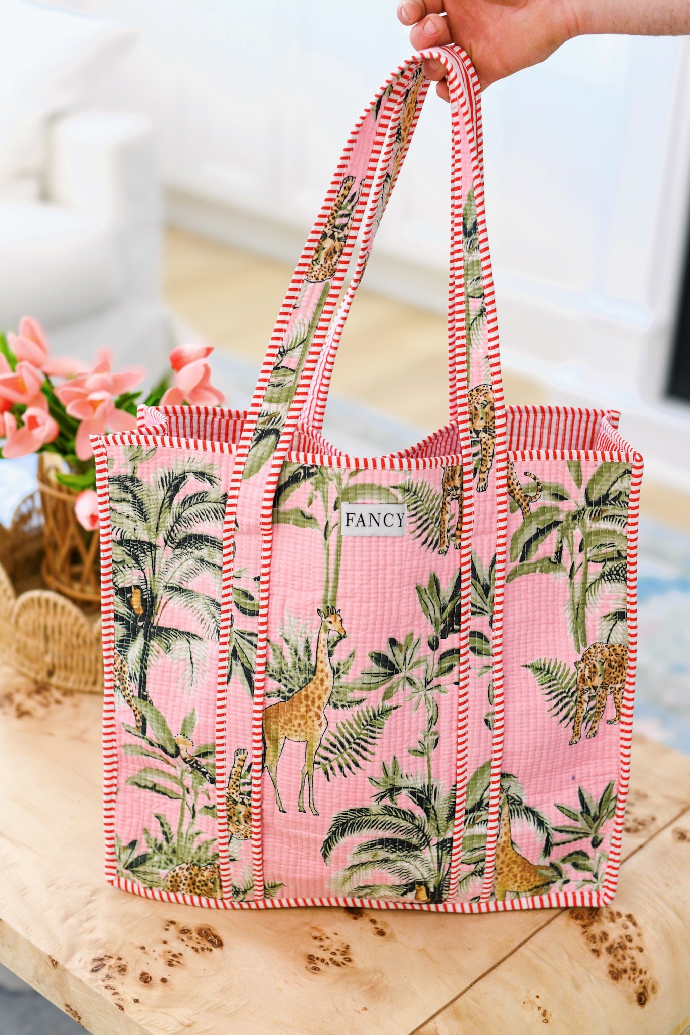 Betsy Quilted Tote Bag - Tropical Pink