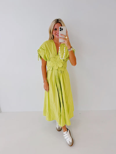 Kellie Flower Dress - Chartreuse