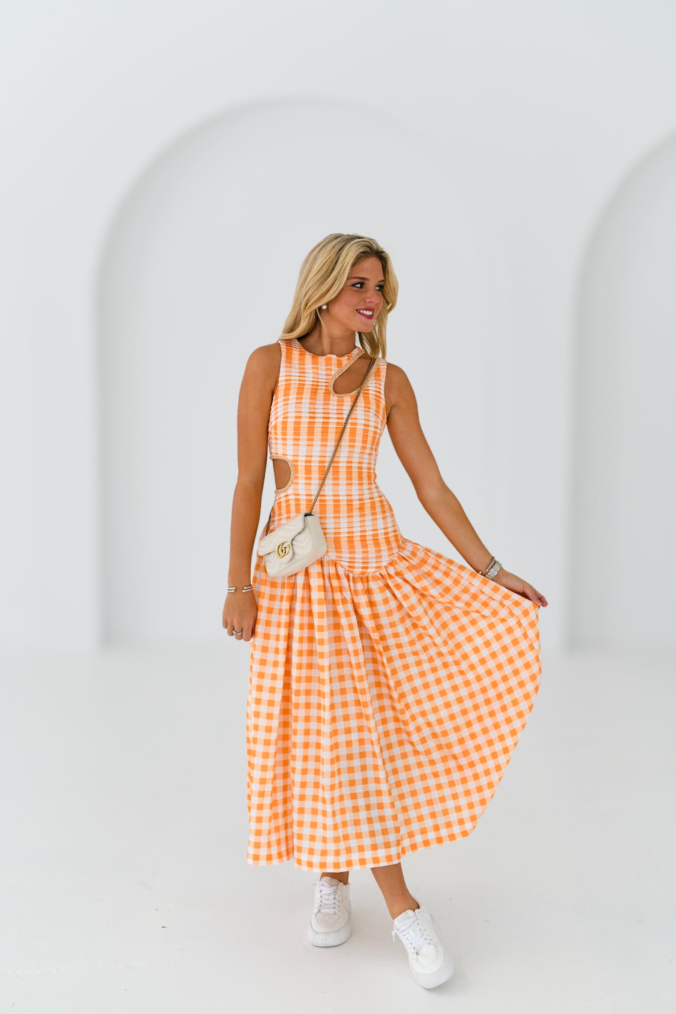 Janet Drop waist Maxi - Orange Gingham