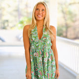 Gracie Frill Halter Mini Dress - Green