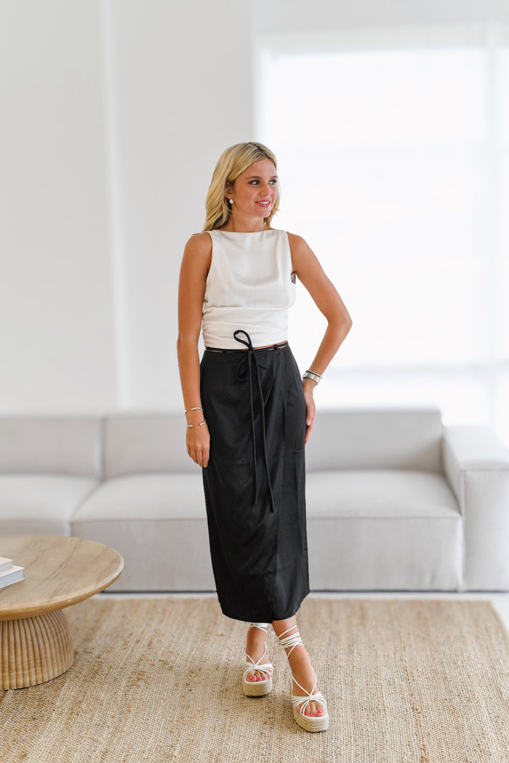 Kate Midi Satin Skirt - Black