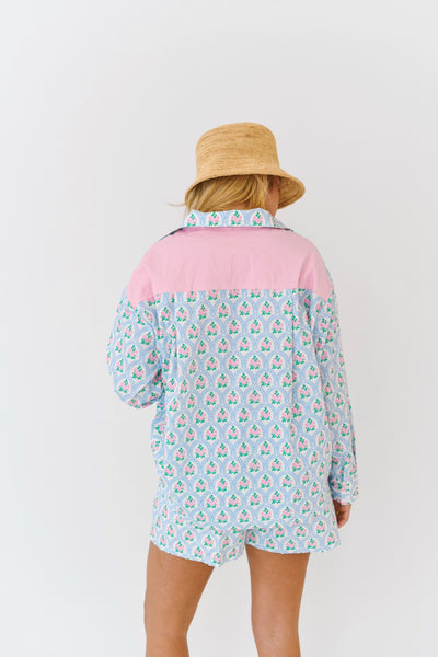 Kai Cotton Poplin Shirt - Pink/Blue