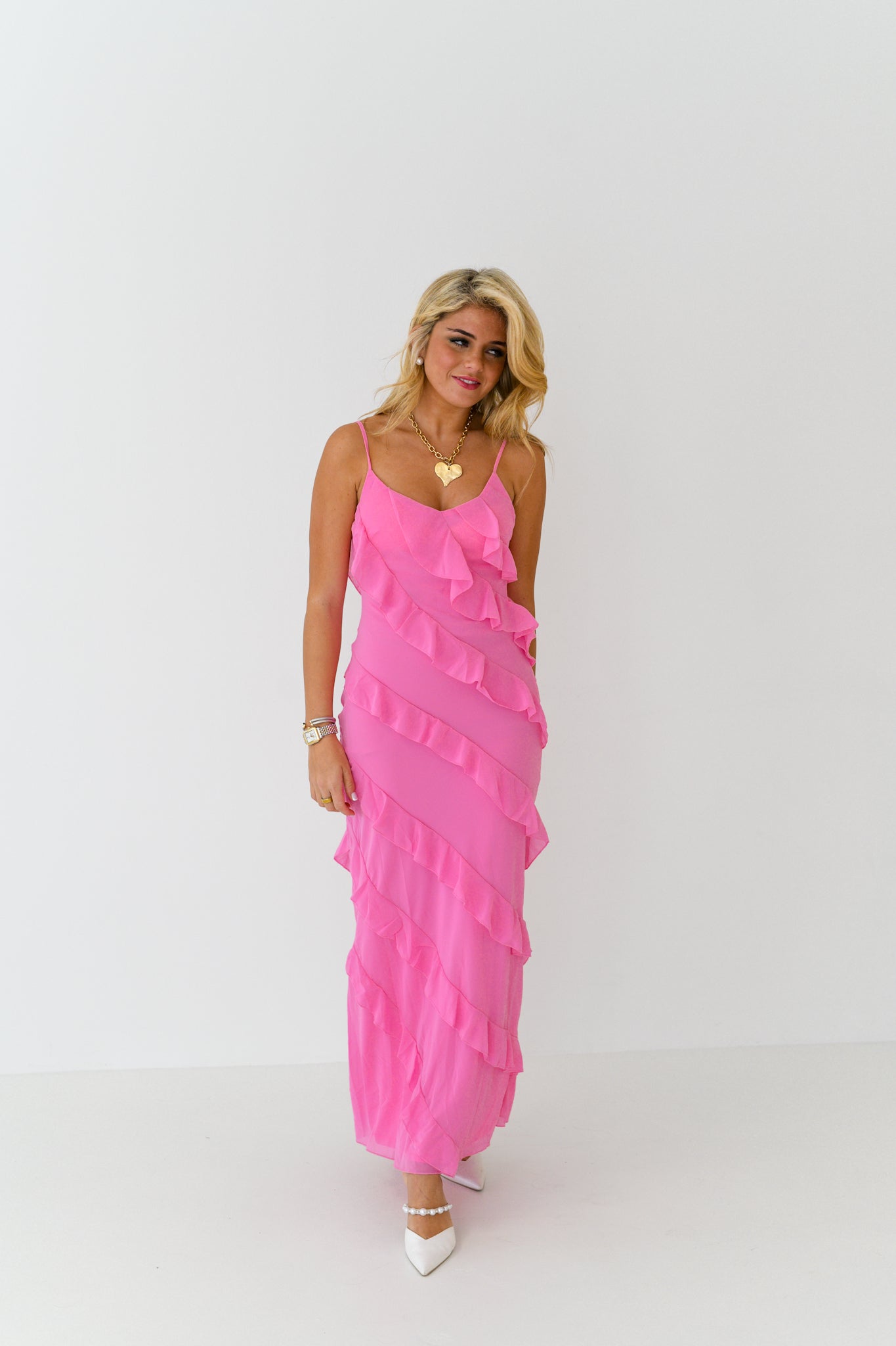 Veronica Tiered Ruffle Maxi Dress - Pink