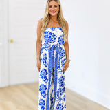 Rosie Wide Leg Jumpsuit - Off White Blue