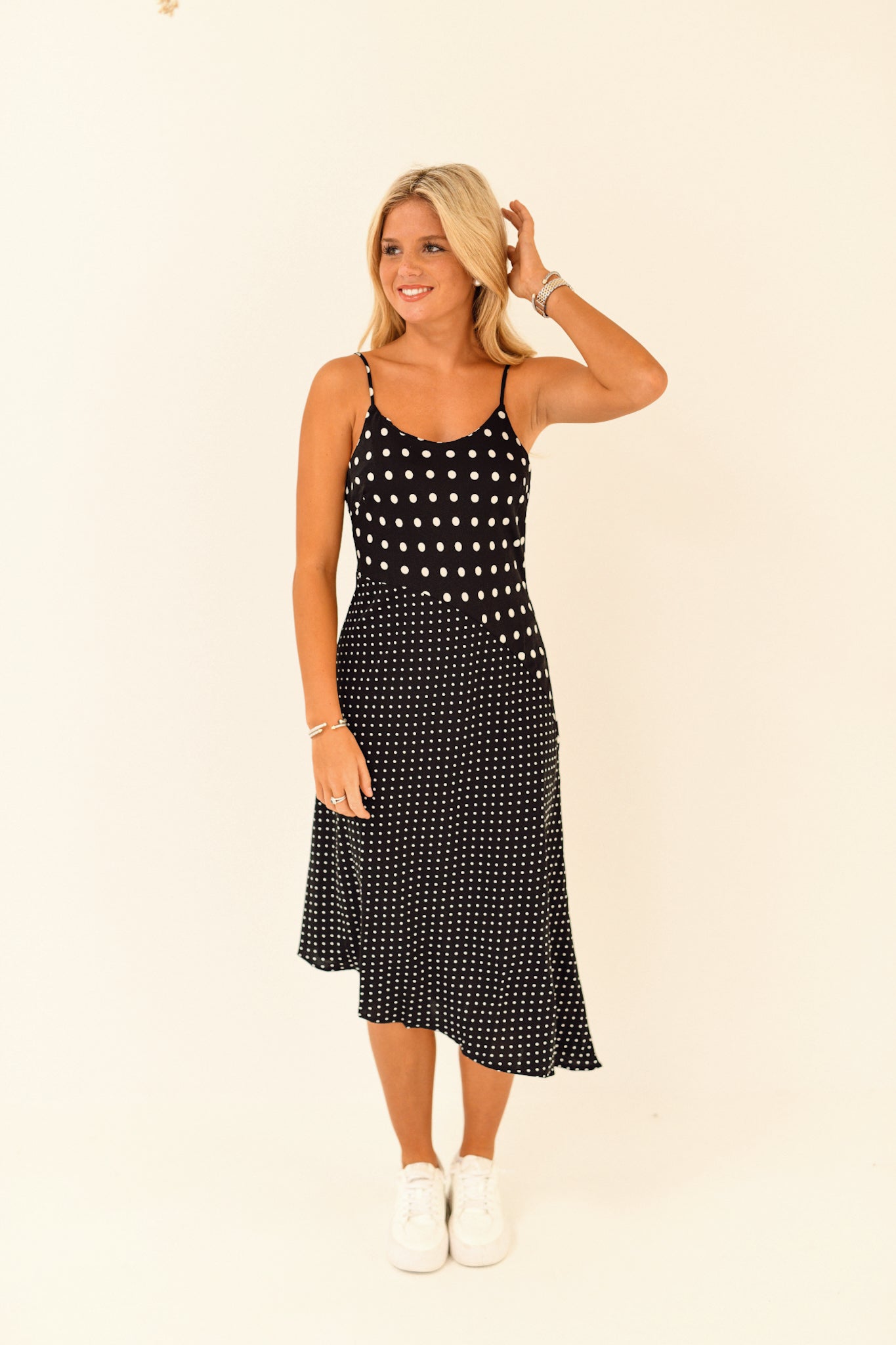 Melissa Polka Dot Midi Dress - Black