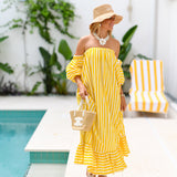 Ciara Strapless Bubble Sleeve Maxi Dress - Yellow Stripes