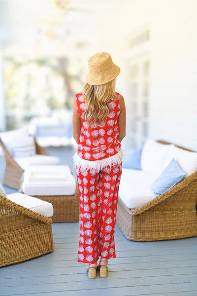 Adela Feather Pant Set - Red Shells