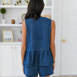 Sally Striped Denim Tie Front Set - Denim
