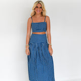 Alana Maxi Skirt Set - Navy/White Gingham