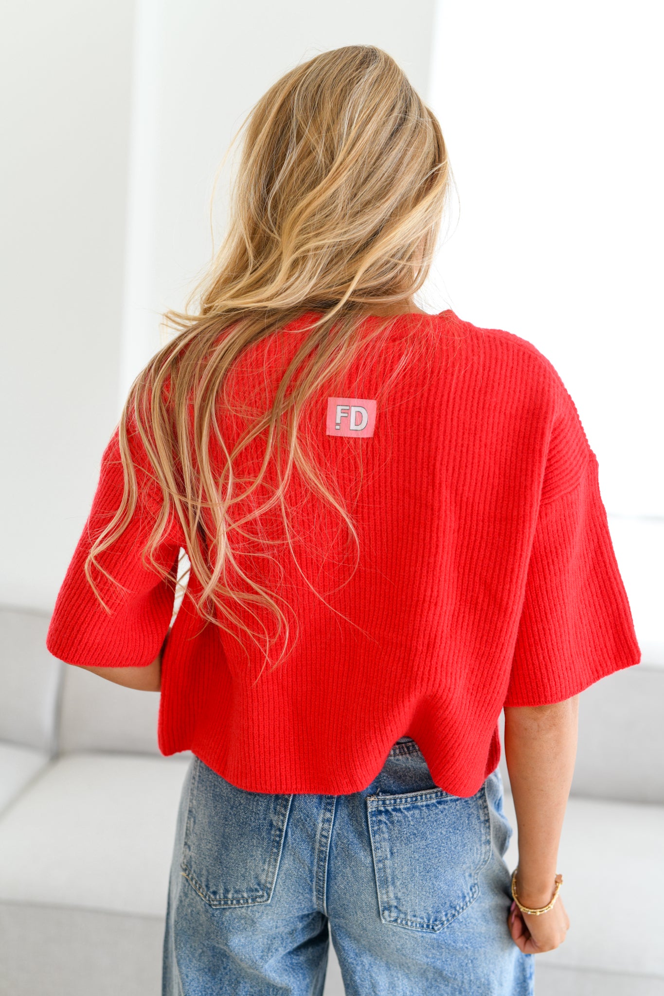 Ezrie Cozy Half Cardigan-Red