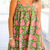 Mia Floral Mini Tie Dress - Green/Pink Flowers