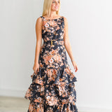 Eliza Floral Tiered Maxi Dress-Black Floral