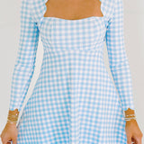 Ashlyn Scalloped Fit Dress - Baby Blue Gingham