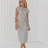 Whit Knot Detail Dress - White/Navy