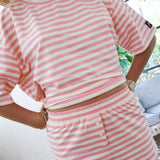 Fancy Striped Button Shorts - Hibiscus/Cream