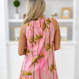 Sabrina Tie Neck Mini Dress - Pink Palm