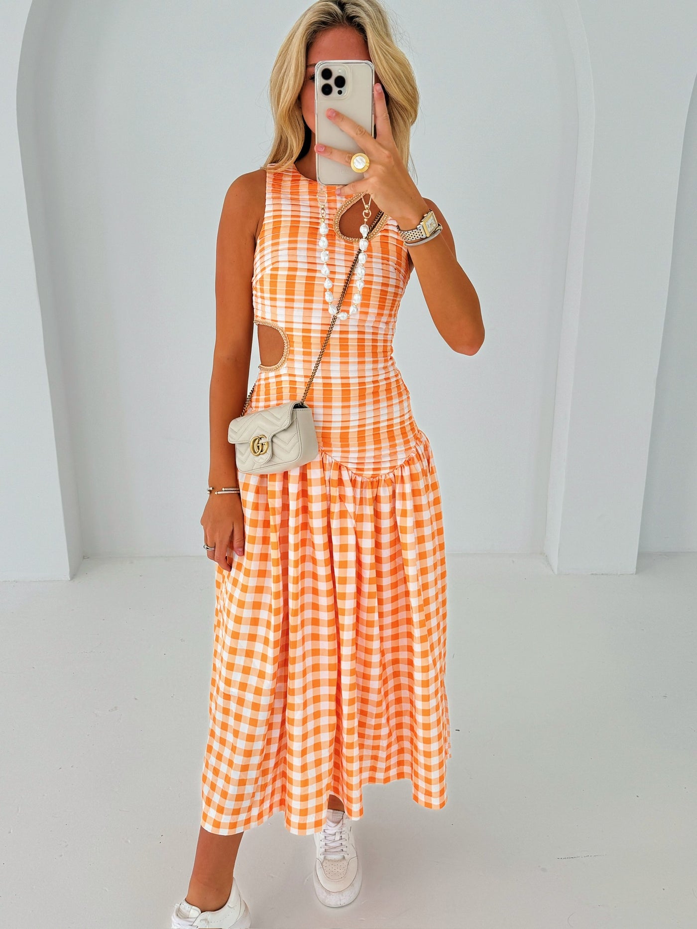 Janet Drop waist Maxi - Orange Gingham