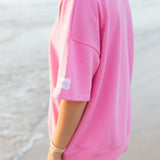 Fancy Half Button Short Sleeve Terry Top