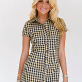 Tana Collared Mini Dress - Natural Checkered