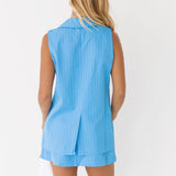 Rain Button Down Skirt Set -Teal (PREORDER)