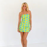 Shyla Strapless Mini Dress - Lime/Turquoise Polka Dots