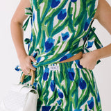 Taylor Side Bow Maxi Set - Green/Blue